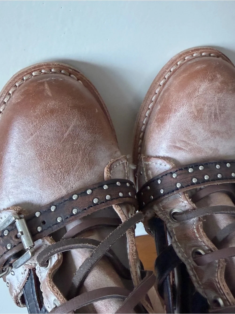 Freebird Cheyenne Ankle Boots 8 Tan Brown Leather Lace-Up Zip Strappy Block Heel